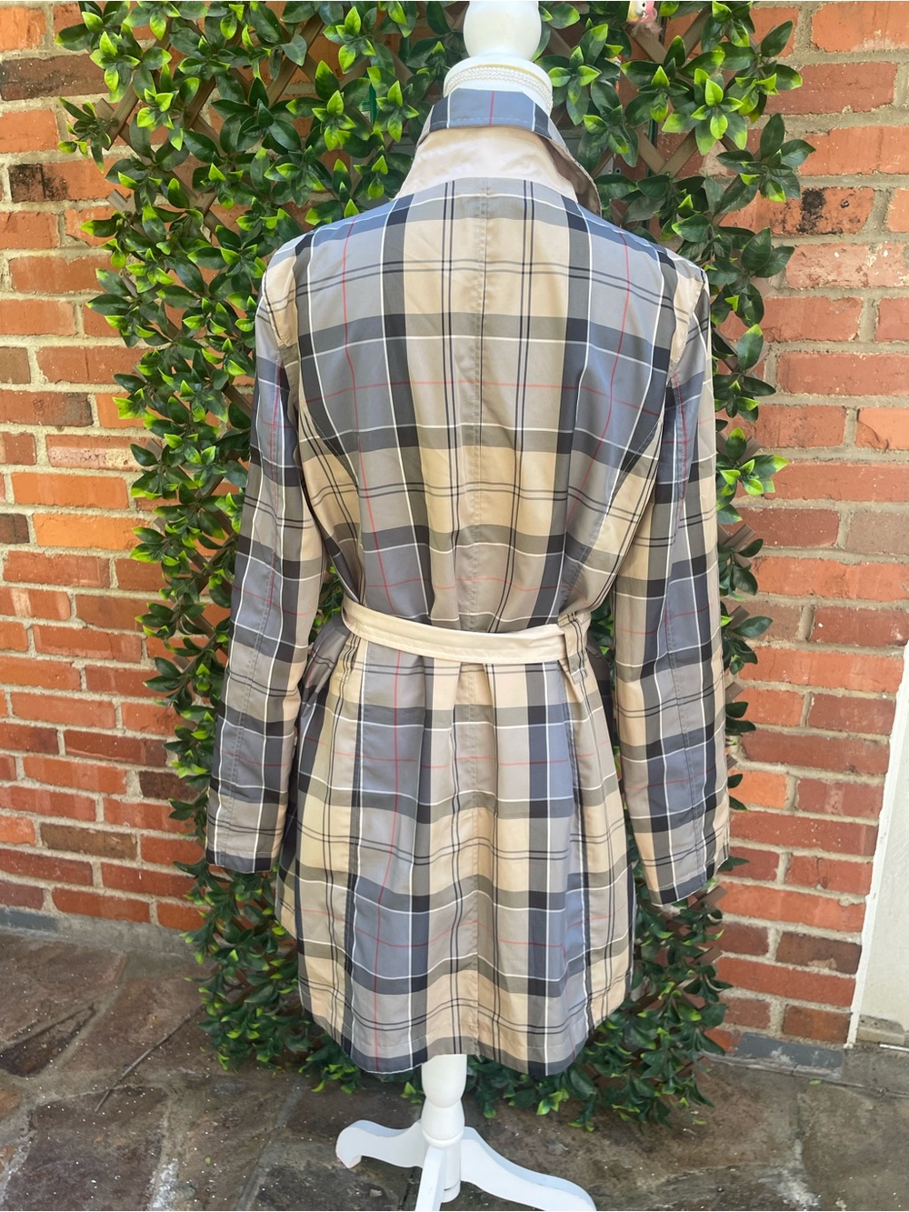 Barbour Reversible Cedar Mac Check Waterproof Jacket Trench Coat Sz UK 14 US 10 - Picture 6 of 12